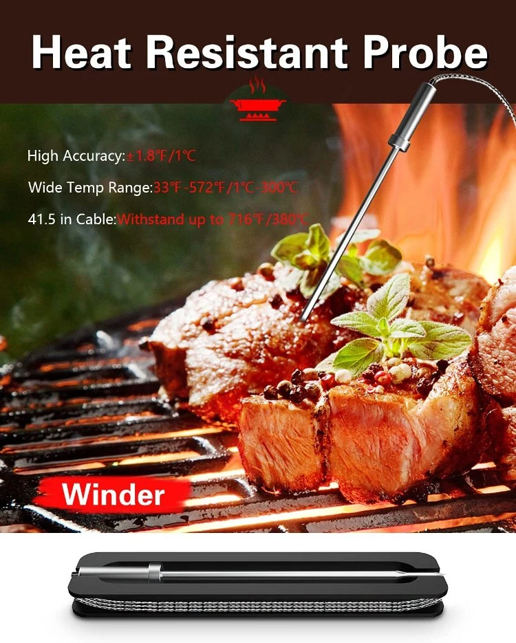 흡연자 BBQ 그릴 온도계를 위한 6 고기 탐침 무선 전신 고기 온도계 조리 음식물 고기 온도계 무선 전신